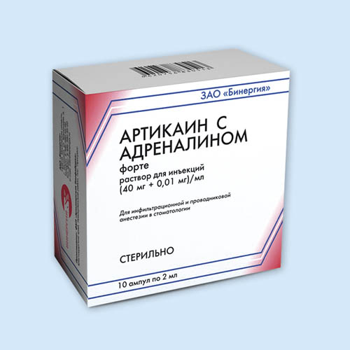 Артикаин с адреналином форте (раствор, 10 шт, 2 мл, 40 мг / мл + 0.01 .