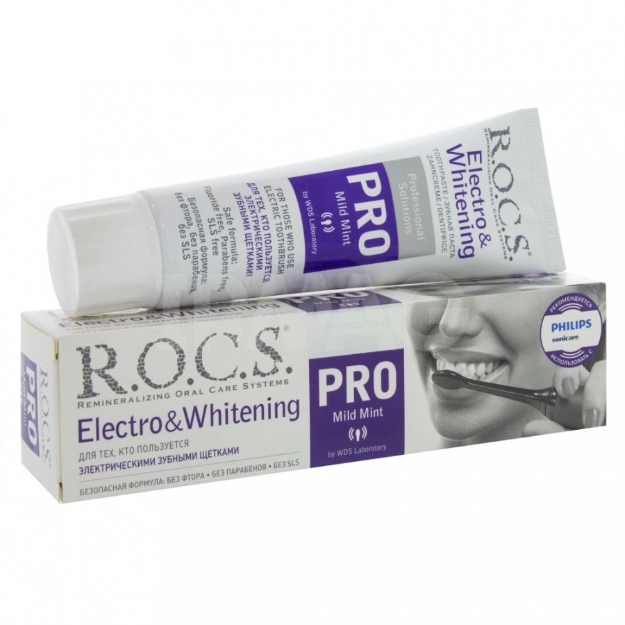 R o c. Rocs Pro Electro Whitening. Rocs Pro зубная паста. Зубная паста r.o.c.s. Pro Electro & Whitening. Rocs Pro зубная паста Electro & Whitening, для электрических зубных щеток, 135 г.