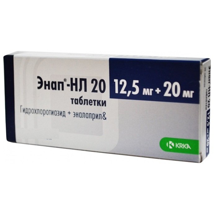 Энап-НЛ 20 (таблетки, 60 шт, 12,5+20 мг, для приема внутрь) - цена .
