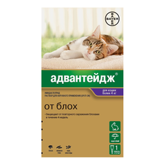 Капли для котят и кошек BAYER АДВАНТЕЙДЖ от блох весом более 4 кг, 1 пипетка в упаковке