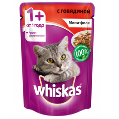 Корм для кошек WHISKAS мини-филе говядина желе конс. пауч