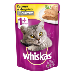 Корм для кошек Whiskas курица, индейка паштет конс.