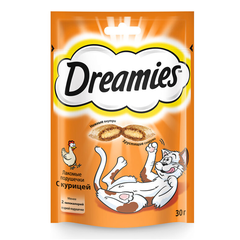 Лакомство для кошек DREAMIES лакомые подушечки с курицей