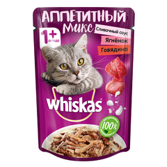 Корм для кошек WHISKAS Микс в сливочном соусе говядина, ягнёнок пауч