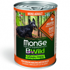 Корм для собак MONGE BWild Grain Free Mini беззерн.для мелких пород, утка, тыква, кабачки банка