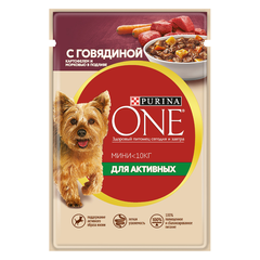 Корм для собак PURINA ONE Mini для активных, говядина, картофель, морковь пауч