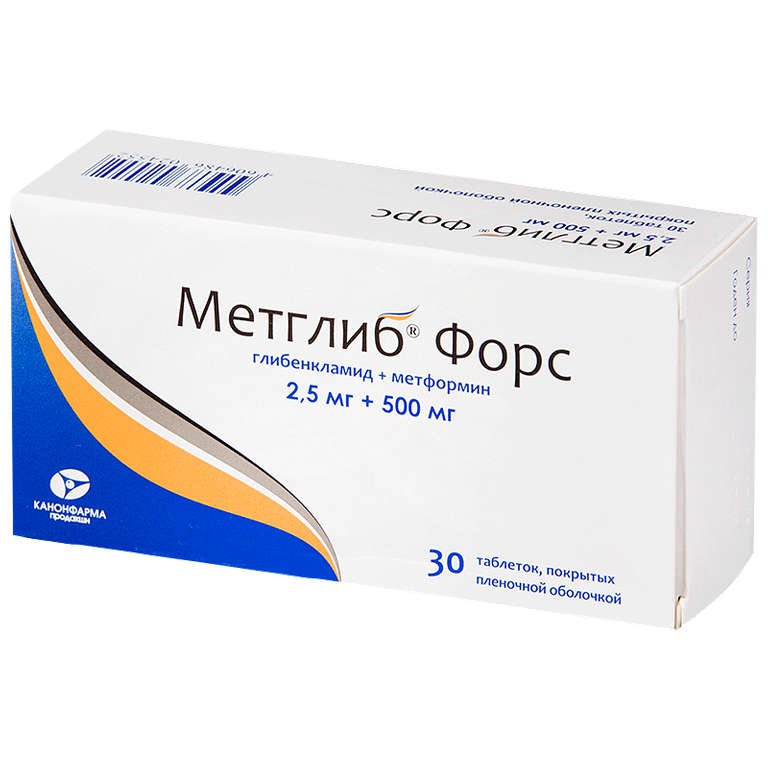 Метглиб Форс (таблетки, 30 шт, 2,5+500 мг, для приема внутрь) - цена .